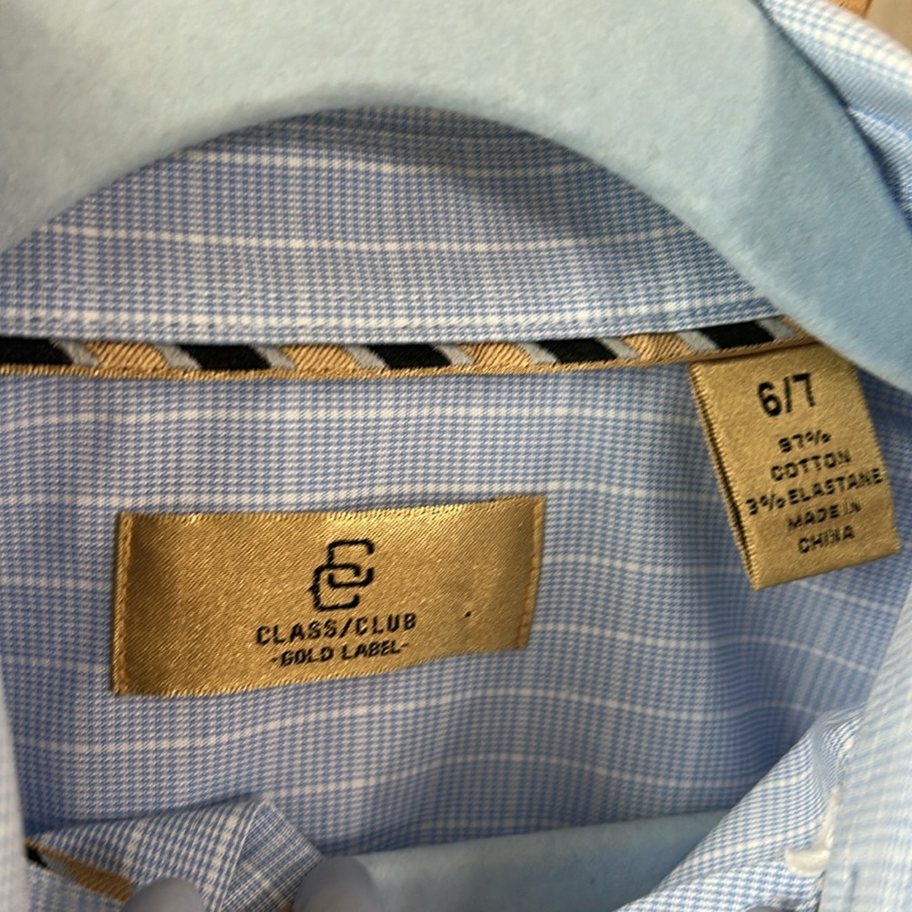 Dillard’s Classic Club Light Blue Checkered Boy’s Button Down Dress Shirt - Picture 2 of 4
